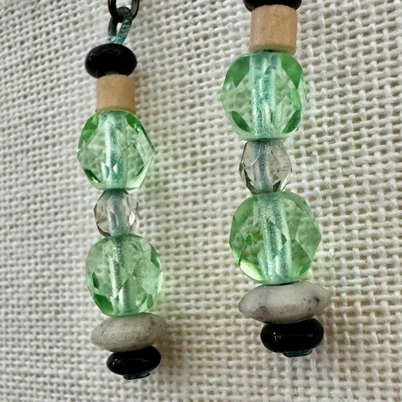 Artisan Green Glass Bead Dangle Earrings – Boho Handmade Vibe - Picture 7 of 7